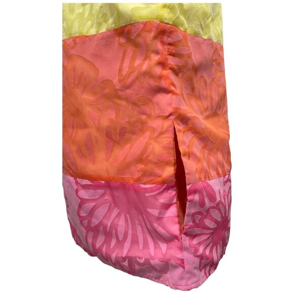 Lilly Pulitzer Sully Hotty Pink Color Block Top - Floral Multicolor Blouse Sz L - Picture 3 of 11